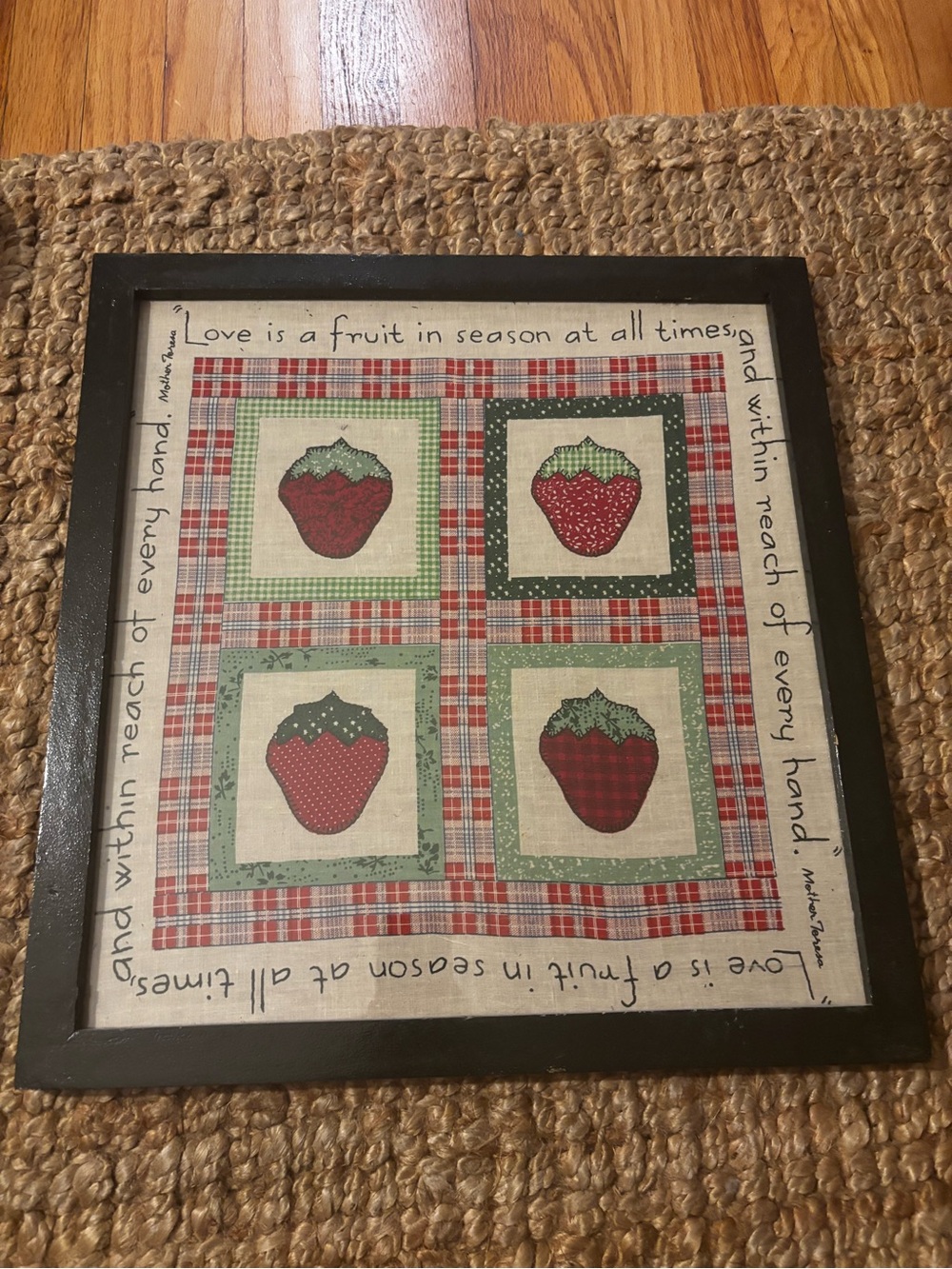 Strawberry Quilt Wall Art Framed in Black - Red & Green